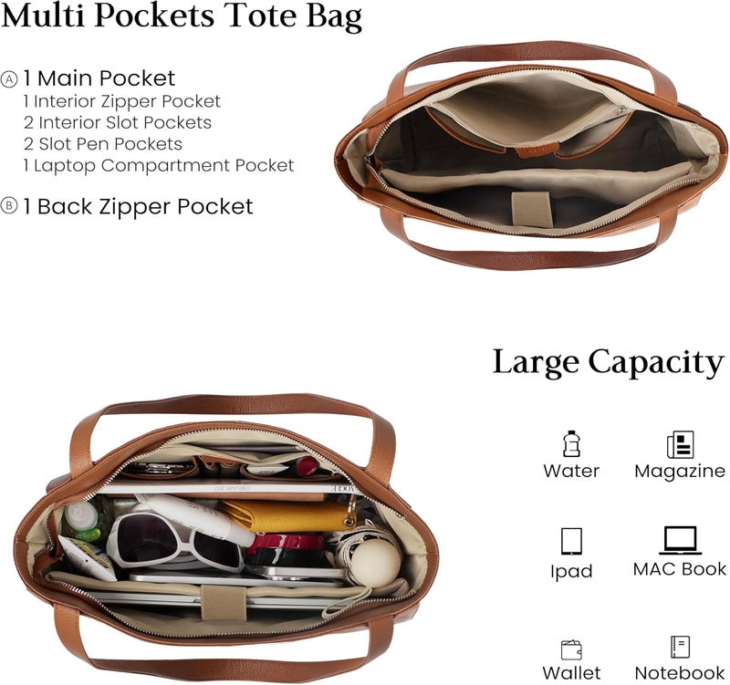 befen Genuine Leather Tote Bag for Women Work, Women's Leather Shoulder Bags Purses Satchel Handbags with Laptop Compartment - Image 3